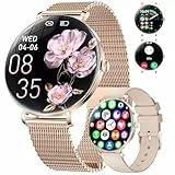ESFOE Damen Smartwatch Ultradünn,1.43' Sphärischem AMOLED Smart Watch mit Bluetooth Anrufe,Uhr Damen Herren mit 120+ Sportmodi Pulsuhr Schlafmonitor Schrittzähler,Armbanduhr für iOS Android Roségold