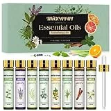 Migcaput Diffuser Ätherische Öle Set, 8X10ml Naturrein Aromatherapie Essential Oils Duftöle für Luftbefeuchter, Kerzen - Teebaum,Lavendel, Eukalyptus, Zitronengras, Pfefferminze, Orange, Sandelholz