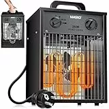 MASKO® Elektroheizer Heizlüfter Bauheizer 2 KW mit integriertem Thermostat elektrisch Heizgerät 2000 Watt 3 Heizstufen Heizgebläse für Innen- & Außeneinsatz Überlastschutz Elektroheizgebläse Anthrazit