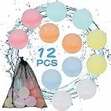 Wasserbomben Wiederverwendbar, Glovios 12 Stück Wasserballons Wiederverwendbare, Selbstschließend Wasserbomben Set für Wasserspielzeug Kinder Outdoor Sommer Aktivitäten
