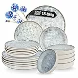 Moritz & Moritz ALHAMBRA Geschirrset 6 Personen 18-tlg. aus hochwertigem Porzellan - Modernes Tafelservice in Blau - Pflegeleichtes Geschirr Set aus je 6x Speiseteller, Dessertteller und Schalen