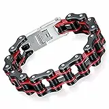 OIDEA Herren Armband Fahrradkette Motorradkette: Rot Armkette aus Edelstahl 16MM breit Biker Gliederkette Armreif Armschmuck Punk Rock Handgelenk 22CM Armkette Geschenk für Männer