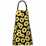XIEJINJIA Verstellbare Schürze Wasserfest Canvas Kochschürze mit 2 Tasche Lange Bänder für Küche Kochen Backen (Sonnenblumen)