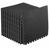 ProsourceFit Puzzle Exercise Mat ½ in, Eva Interlocking Foam Floor Tiles for Home Gym, Mat for Home Workout Equipment, Floor Padding for Kids, Black, 24 in x 24 in x ½ in, 144 Sq Ft - 36 Tiles