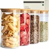 KIVY Vorratsgläser mit Deckel Luftdicht [4x 1200ml] - Vorratsdosen Glas mit Deckel - Glasbehälter mit Deckel - Müsli Aufbewahrung Küche - Vorratsglas mit Holzdeckel - Vorratsbehälter Glas Bambus