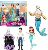 Mattel Disney Prinzessin-Spielzeug, kleine Puppen im 4er-Set mit Meerjungfrau Arielle, Prinz Erik, Ursula und König Triton sowie Dreizack, inspiriert vom Film, JHG84, [Mehrfarbig]