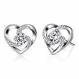 B.Catcher Damen Ohrringe 'Liebe ist Glück', 925 Sterlingsilber Ohrstecker mit Zirkonia, Elegantes Herz-Design, für Geburtstag/Valentinstag/Muttertag