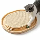 ITClosud Kratzbrett Katze 43x33x3cm, 2-IN-1 Katzen Spielzeug, Massives Kiefernholz & Natürliche Sisal Pad & Katzenminzekugeln, Langlebige Kätzchen Kratzmatte für Alle Katzen Spielen, Entspannen