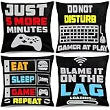Whaline Videospiel Wurfkissen 45,7 x 45,7 cm Gamer Controller Kissenbezug Gaming Wurfkissenbezug 4er-Pack Gamepad Logo Kissenbezug Design für Home Office Auto Sofa Couch Wohnzimmer
