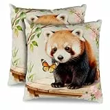 Kaezuy Frühlingsdeko Kissenbezüge 45x45cm, Dekorative Kissenhülle mit Tiermotiv, Leinen Sofakissen mit Blumen&Tiermuster, Dekokissen für Garten Sofa Couch Wohnzimmer Schlafzimmer (Panda)