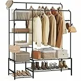 SONGMICS Kleiderständer, offener Kleiderschrank, Garderobenständer mit 7 Ablagen, Metallrahmen, Kleiderstange, für Schlafzimmer, Wohnzimmer, Eingangsbereich, schwarz HSR182B01