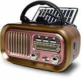 Retro Radio mit mit Solarzelle, AM/FM/SW Klein Radio Batteriebetrieben und Küchenausführung 1200mAh Akku/D-Zellen Betrieb Tragbares Multimediasystem mit USB/TF-Kartensteckplatz & TWS Funktion