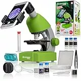 Bresser Junior Einsteiger Mikroskop 40-640x mit Durchlicht LED-Beleuchtung und mit 3 Objektiven, inklusive umfangreichem Zubehör wie Dauerpräparaten, Objektträgern und Mikroskopierbesteck, grün