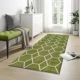 SANAT Wohnzimmerteppich – Pflegeleicht, für jeden Raum geeignet – Öko-Tex zertifizierter Flächenteppich – Trellis Muster, Grün, 60 x 110 cm