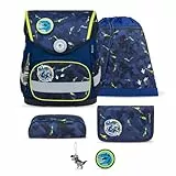 Belmil Compact mit Patches Schulranzen Set 5-teilig mit Brustgurt (405-41/AG/B/S) (T-rex)