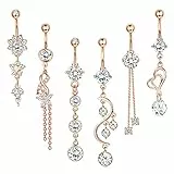 Kakonia Bauchnabelpiercings,6 PCS 14G Piercing Bauchnabel,Bauchnabelpiercing Chirurgenstahl für Frauen CZ Bauchnabelpiercings mit Dangle Zirkonia Curved Piercing Schmuck Barbells