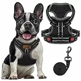 FAYOGOO Hundegeschirr, Kein Choke Front Clip Hund Reflektierendes Geschirr, No-Pull Verstellbare Weiche Gepolsterte Haustier Weste Set für kleine Mittlere Große Hunde Gehen (Schwarz, L)