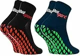 Rainbow Socks - Neo ABS Sport Socks - Damen Herren Neon Sneaker Sport Stopper Socken - 2 Paar - Blau Schwarz - Größen 42-43