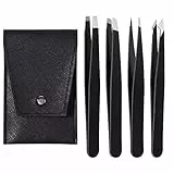 Brencco 4 Stück Pinzetten Set, Präzisions Pinzetten Edelstahl, Profi Augenbrauenpinzette mit Anti-Rutsch Beschichtung, für Augenbrauen, Wimpern, eingewachsene Haare, Barthaare