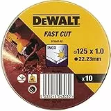 Dewalt 10er Dose Trennscheibe Inox Edelstahl DT3507 (Standard Edelstahl-Trennscheibe - flach, ø 125 mm x 1,0 mm, für schnelle und saubere Schnitte, mit verstärktem Fiberglas, für Winkelschleifer)