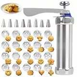 Rosedreamer Gebäckpresse, Keksmaschine, Kekspresse, mit 20 Schablonen, 8 Edelstahl Tüllen, Backspatel und Reinigungsbürste, Spritzgebäck Presse, Teigspritze, Teigpresse, für Kuchen Kekse