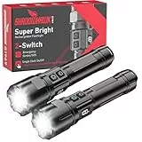 Shadowhawk Taschenlampe Led Aufladbar 2-Stück | Taktische Taschenlampe (2 Schalter) 500000 Lumen Extrem Hell, Bis zu 1000m Reichweite, 12h Laufzeit für Camping/Outdoor/Wandern, Anpassbare Helligkeit