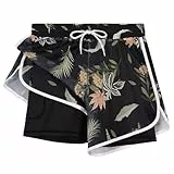 APTRO Damen Badeshorts Badehose Schwimmshorts Beach Strand Surf Shorts mit Innenhose Netz Blumen W77 M