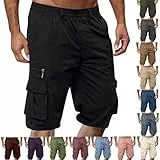 Guhmomh Kurze Hosen Herren Cargo Shorts Sommer Cargohose Bermuda Shorts Arbeitshosen Männer Freizeithose Sport Arbeitshose mit Taschen Jogginghose Freizeit Outdoor Hose Leicht Wanderhose Schwarz M