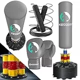 KESSER® Boxsack Set stehend Erwachsene mit Boxhandschuhe + Springseil, Kickboxsack, Freistehender Standboxsack MMA Boxpartner Boxing Trainer Fitness Boxsack mit Saugfuß Grau