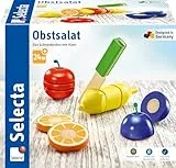 Selecta Obstsalat, Klett und Schneidespielzeug aus Holz, 11 Teile, Küchen-Spielzeugset