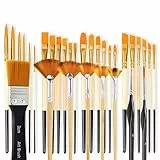PIWOSGOL 32 Stück Pinselset Acrylfarben Acryl Pinsel Set mit Rund, Eckig, Flach, Fan, Pinsel Acrylfarbe Dünne für Acryl, Aquarell, Öl,Gouache, Steinmalerei