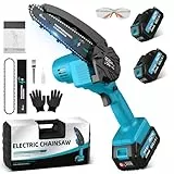 Mini Kettensäge mit Akku 2x4000mAh, 6 Zoll Akku Kettensäge mit Automatischer Öler, Ersatzkette und Ladegerät, Handkettensäg Elektrisch Chainsaw für Gartenscheren Astschere Holzschneidenz DIY
