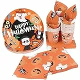 Hemoton Halloween Partygeschirr-Set Einweg-Geschirr-Set enthält Halloween-Pappteller und Servietten, Becher für Vorspeisen, Mittagessen, Abendessen und Desserts(24-teilig)
