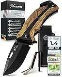 BERGKVIST® K29 Klappmesser Tiger (Einhandmesser) - 3-in-1 Taschenmesser aus Echtholz für Outdoor, Camping & Survival - ausgezeichnet mit dem Bronze A' Design Award 2021 - inkl. Feuerstahl & Tasche