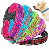 Personalisierte reflektierende Hundehalsbänder, gestickter Name/Telefonnummer, D-Ring-Schnalle mit Schnellverschluss, weiches Nylon, personalisiertes verstellbares Haustierhalsband, 4 Größen für Hund