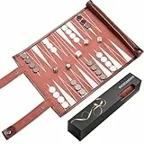 Reise Backgammon,Back Gammon Spiel aus massivem Holz - Klassisches Brettspiel für Familien,Reisen und Strategie-Liebhaber,Tragbar und langlebig (Braun