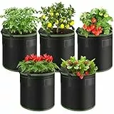 Enbagold Pflanzsack 5 Stück 20L Pflanzsäcke für Tomaten, Pflanzsack aus Vliesstoff, Garten Gewächshaus Pflanzbeutel Pflanztopf, Pflanztasche mit Griffe für Kartoffeln, Tomaten, Erdbeeren