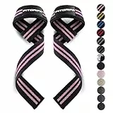 Fitgriff® Zughilfen (gepolstert) für Krafttraining, Bodybuilding, Fitness - Kreuzheben Gurte - Lifting Straps - für Frauen und Männer (Black/Pink)