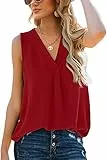 Aokosor Tank Top Damen Sommer Top Elegant Oberteile Tshirt Ärmellos Damen V Ausschnitt Lässig Locker Rot XXL
