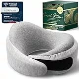 Proglobe Luxe Reisekissen aus Memory-Schaum, Hellgrau - Premium-Nackenkissen mit weicher Kinnstütze, Bezug aus Bio-Baumwolle an den Hautkontaktflächen und Kompressionsbeutel
