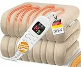 KESSER® Heizdecke aus Plüsch 200x180cm Braun TÜV SÜD GS geprüft | elektrische Wärmedecke mit Timer Abschaltautomatik | Kuscheldecke Decke | 7 Temperaturstufen | waschbar bis 40°C | Digitalanzeige