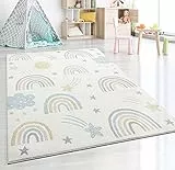 the carpet Beat Kids Moderner Weicher Kinderteppich, Weicher Flor, Pflegeleicht, Farbecht, Regenbogen Muster, Creme-Mix, 80 x 150 cm