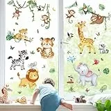 decalmile Fensterbilder Kinderzimmer Fensteraufkleber Waldtiere Fenster Abziehbilder Tiere Affe Löwe Fenstersticker Glas Wiederverwendbar Fensterdeko