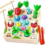 COOLJOY Montessori Spielzeug ab 2 3 Jahre, Karotten Steckspiel Holz, Magnetische Angelspie, Holzspielzeug Motorikspielzeug, Geschenk für 2 3 4 Jahre Junge und Mädchen