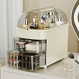 RMAN Make Up Kosmetik Organizer 3 Stöckig Multifunktionale Große Kapazität Schminktisch Organize mit Deckel Platzsparende Wasserfest Staubdicht für Dresser, Schlafzimmer, Skincare, Parfüm, Beige