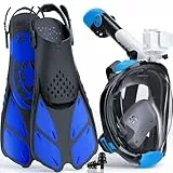 Lealinga Schnorchelset für Erwachsene mit Flossen, Faltbar CO2-sichere Vollgesichts-Schnorchelmaske | Taucherbrille Erwachsene, Anti-Beschlag Auslaufsicher inkl. Tragetasche