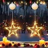 FLSEPAMB LED Sterne Fenster Weihnachtsbeleuchtung 2 Stück, Stern Warme Lampen, Lichterkette Weihnachten mit Saugnapf, Fenster Lichter Deko für Weihnachten