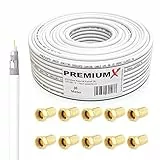 Premium X 30m SAT Koaxial Kabel 135dB 4-fach SAT Antennenkabel Koaxialkabel Koaxkabel Satellitenkabel 4K 1080p FULL HD HDTV DVB-S/S2 DVB-C DVB-T BK Anlage SAT-Kabel 10x F-Stecker