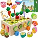 RunHero Montessori Holz Sortierspie Karotten Steckspiel Holzspielzeug ab 3 Jahr Holztiere Motorikspielzeug für Baby Bauernhof Steckspiel Lernspielzeug Geschenke für Kinder