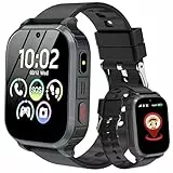4G Smartwatch Kinder, Kinder Smartwatch mit GPS und Telefon, HD Videoanruf, SOS, Schulmodus, Spiel, Wecker, Smart Watch mit SIM, Wasserdicht Kinderuhr Handy Geschenk für Jungen Mädchen Student, Black